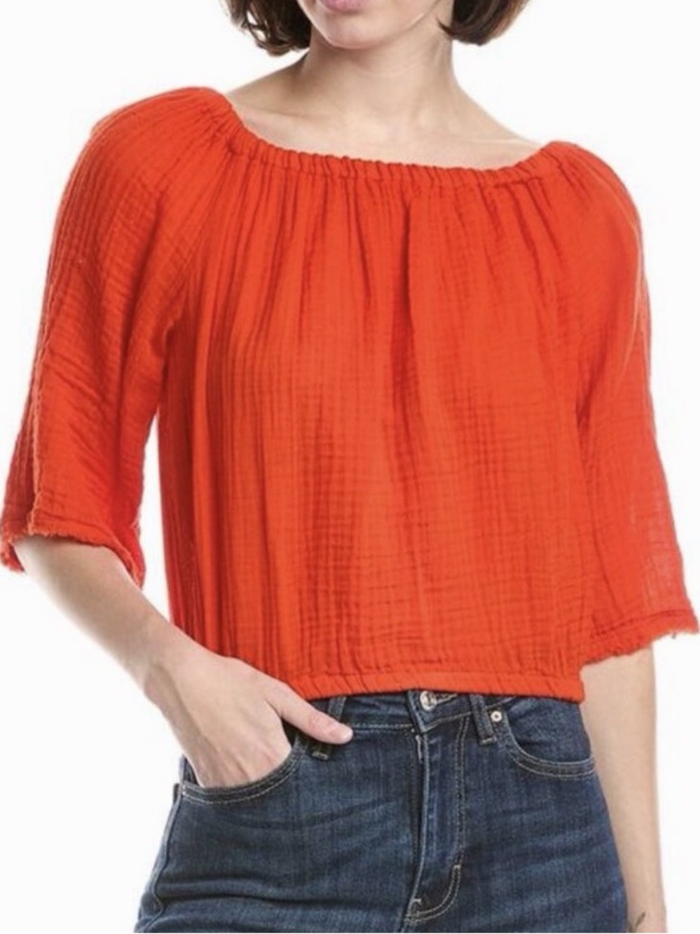 NWT Michael Stars Isabel Convertible Gauze Top Red Pomodoro XL⁠